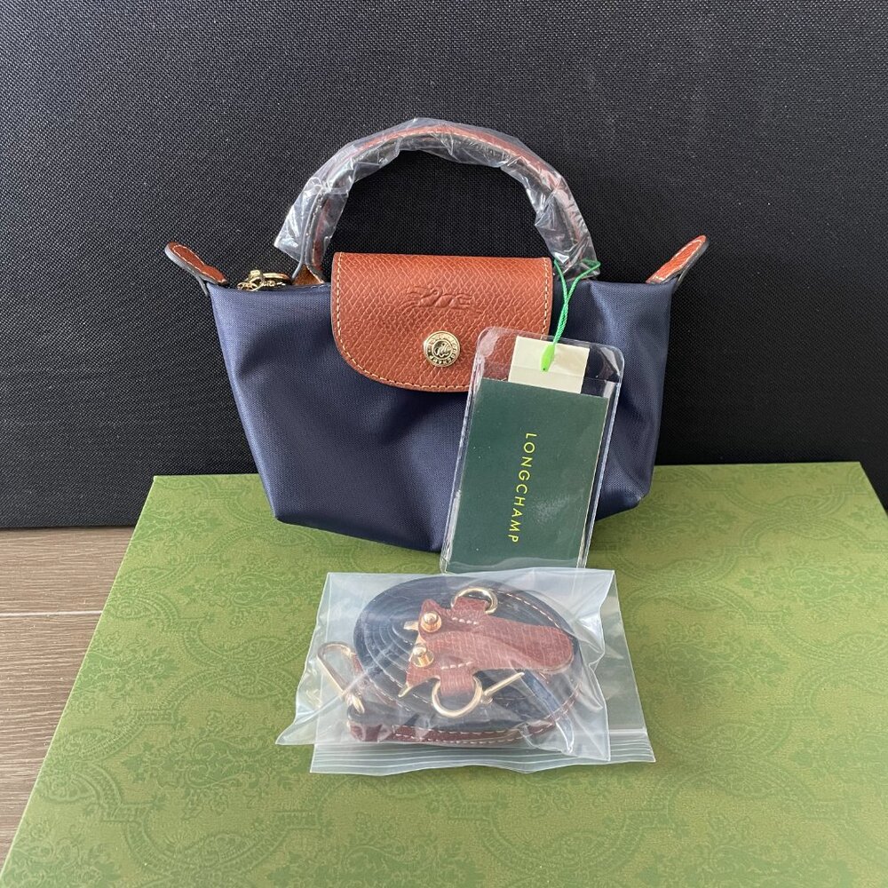 NWT Minie Longchamp Le Pliage Original Dark Blue Pouch Navy Canvas Crossbody Bag